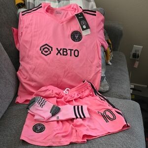Kids Pink Soccer Jersey & Shorts Set